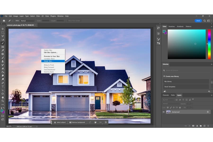 Open image and use the Divide Slice Tool in Lightroom