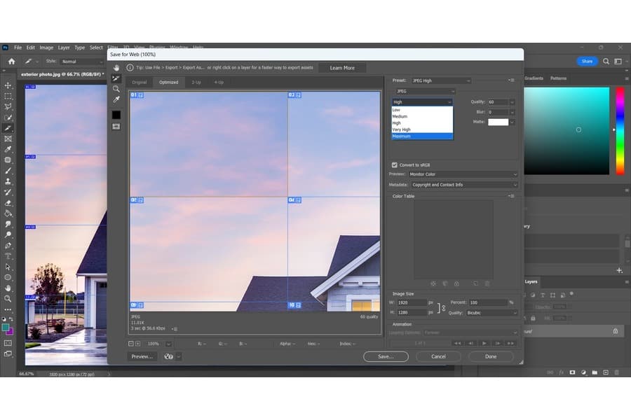 Saving the image in Lightroom