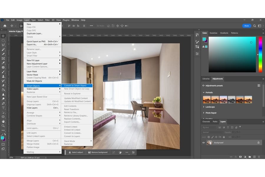 click Layer then select Smart Objects and choose Convert to Smart Object