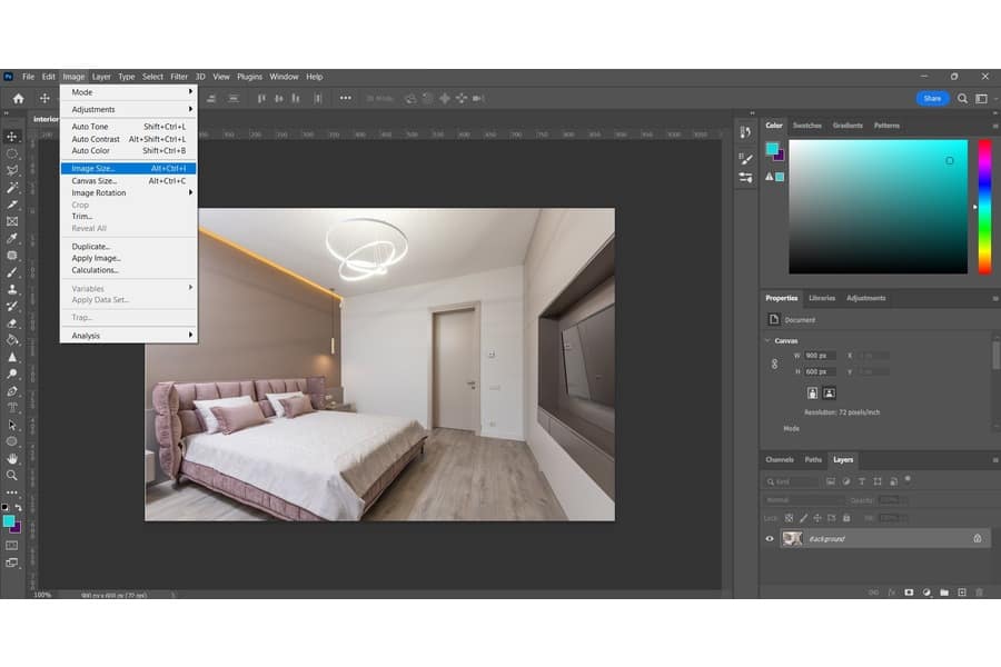 click Image, then choose Image Size