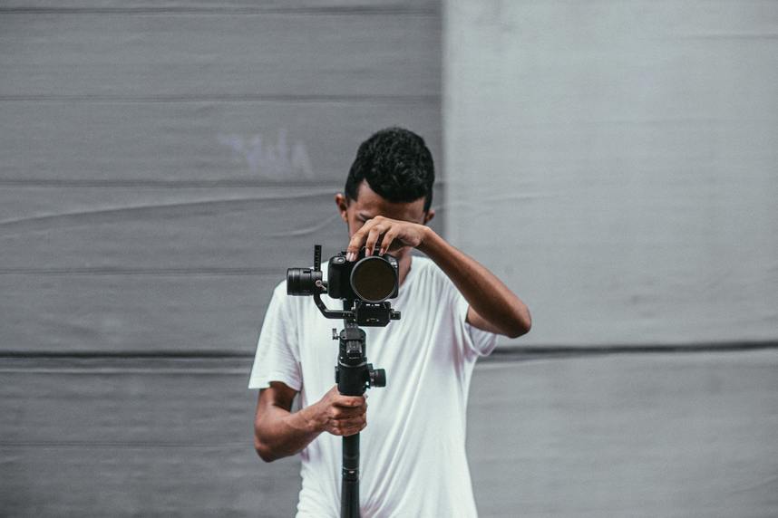 Man setting up a camera