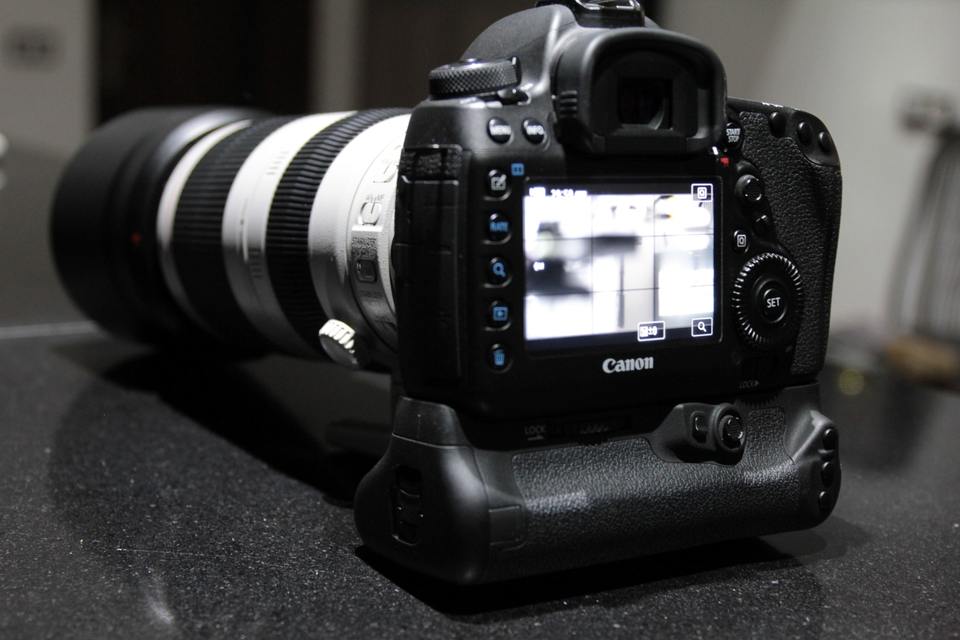 Canon camera on granite countertop