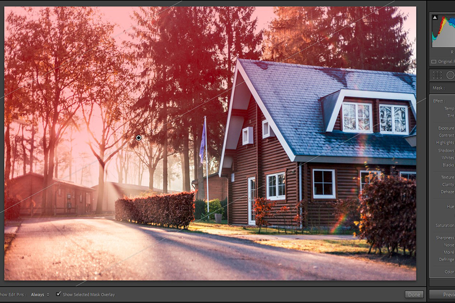 Dragging the filter over the part of the image you want to blur in Lightroom