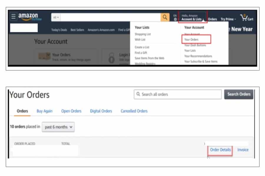 Amazon page previewing the order details