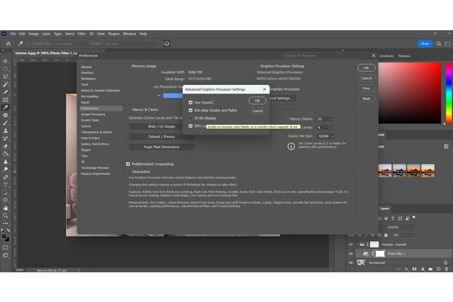 Adjusting the Graphics Settings in Photoshop