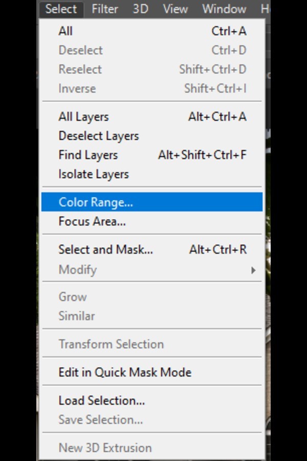 Keying out a color using the Color Range tool in Photoshop