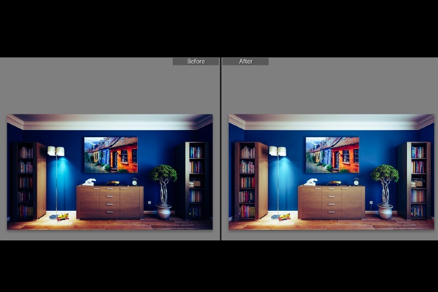Before and after adjusting brightness and contrast in Lightroom