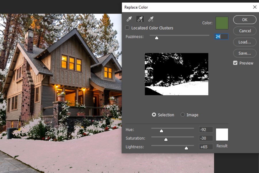 Choosing the settings in Replace Mask settings to remove a specific color