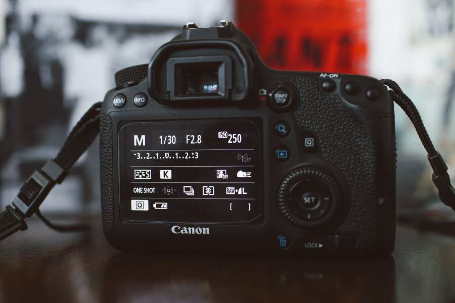 LCD screen of a black Canon camera