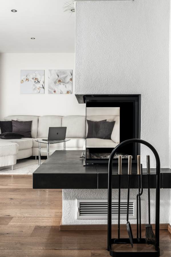 Vertical shot of a modern fireplace