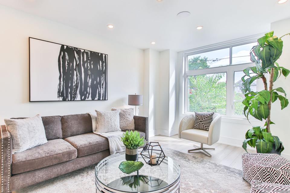 Living room with ceiling lights turned on