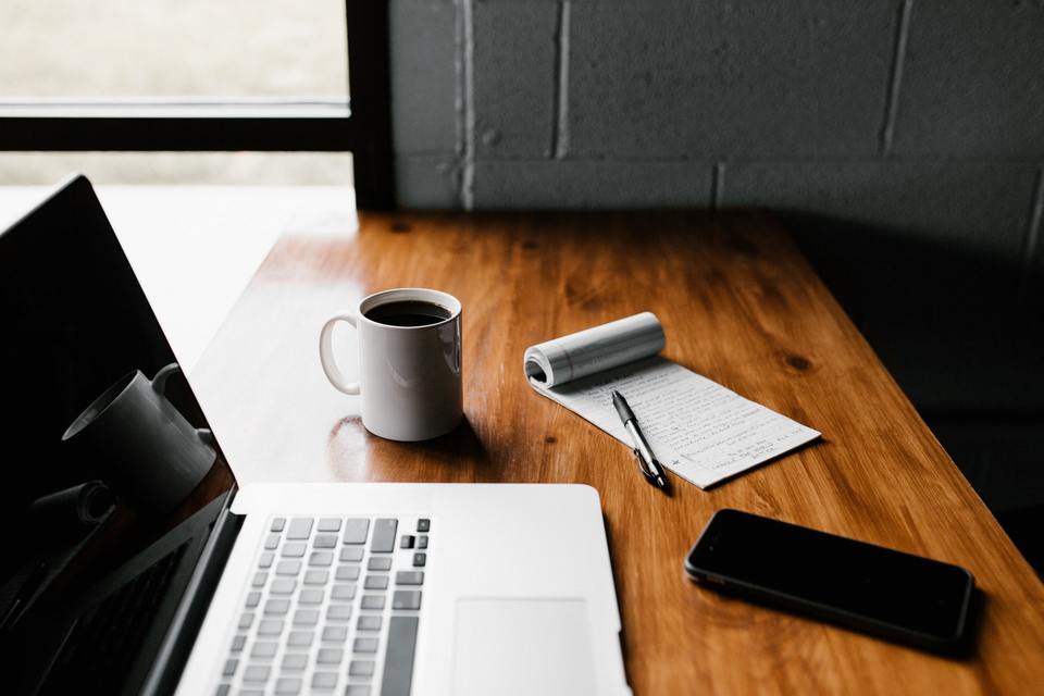 Wooden table used for office tasks
