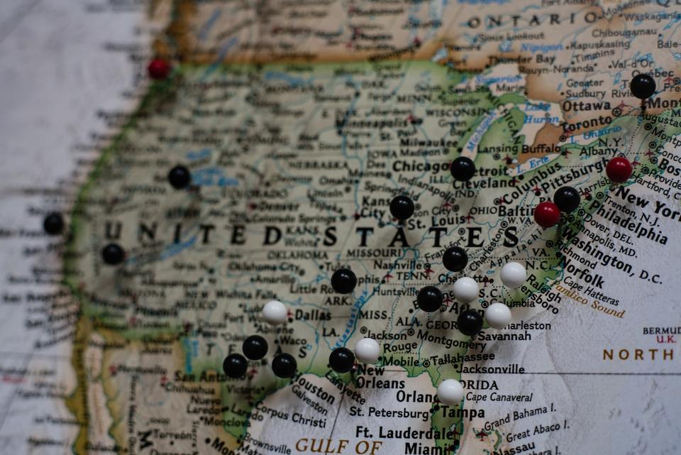 Closeup shot of United States map
