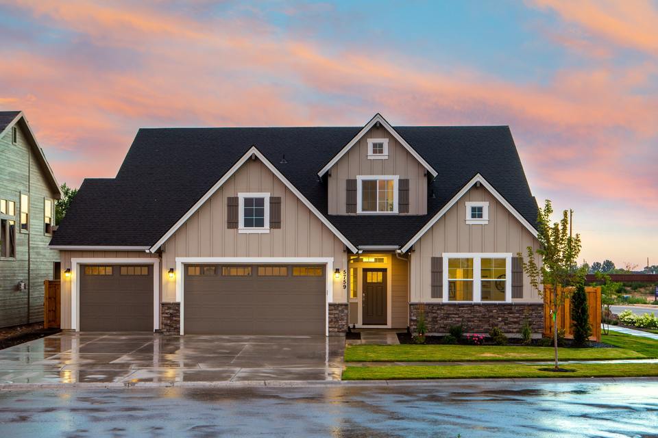 House exterior shot during twilight